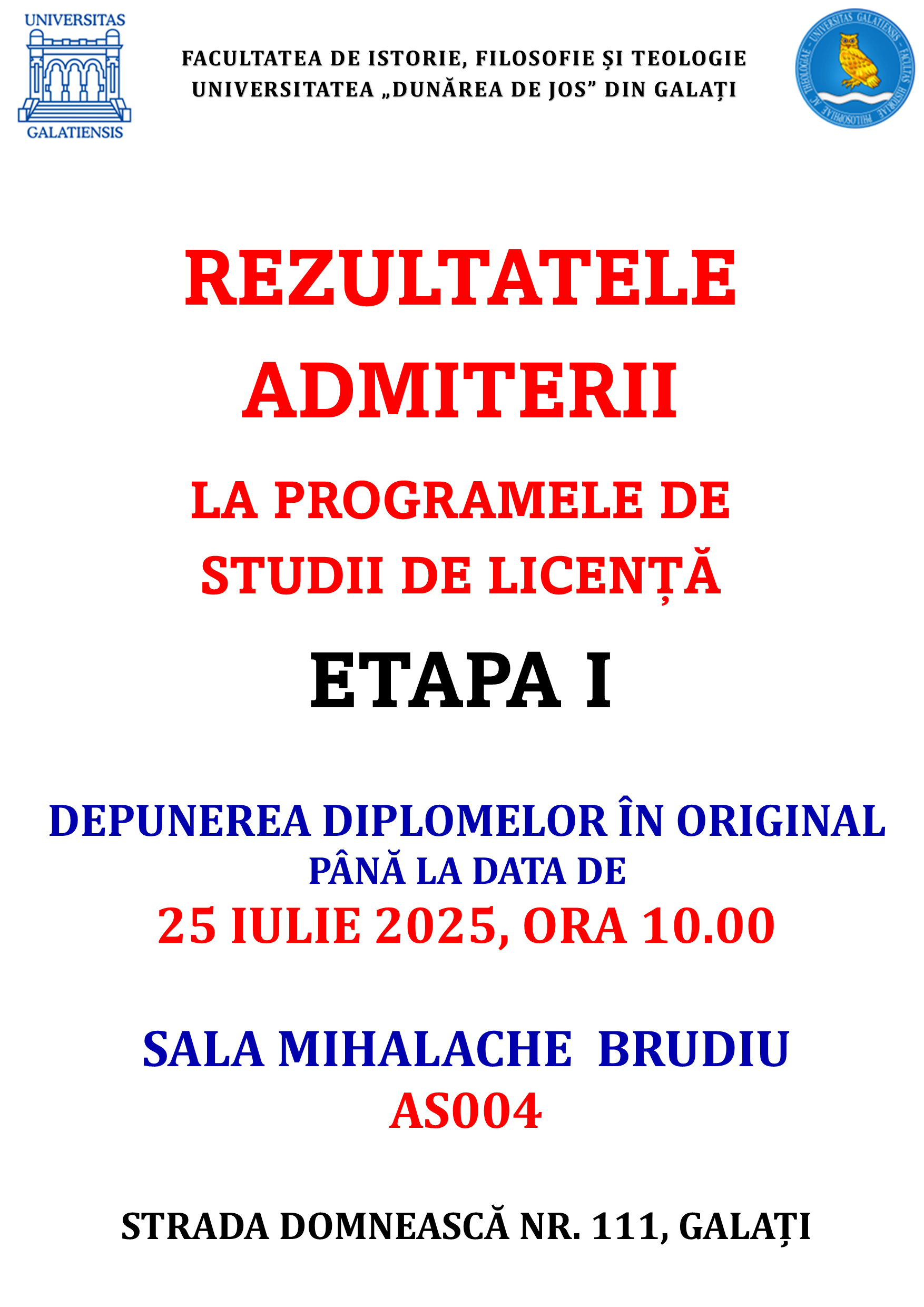 Rezultate admitere 2025 Etapa I