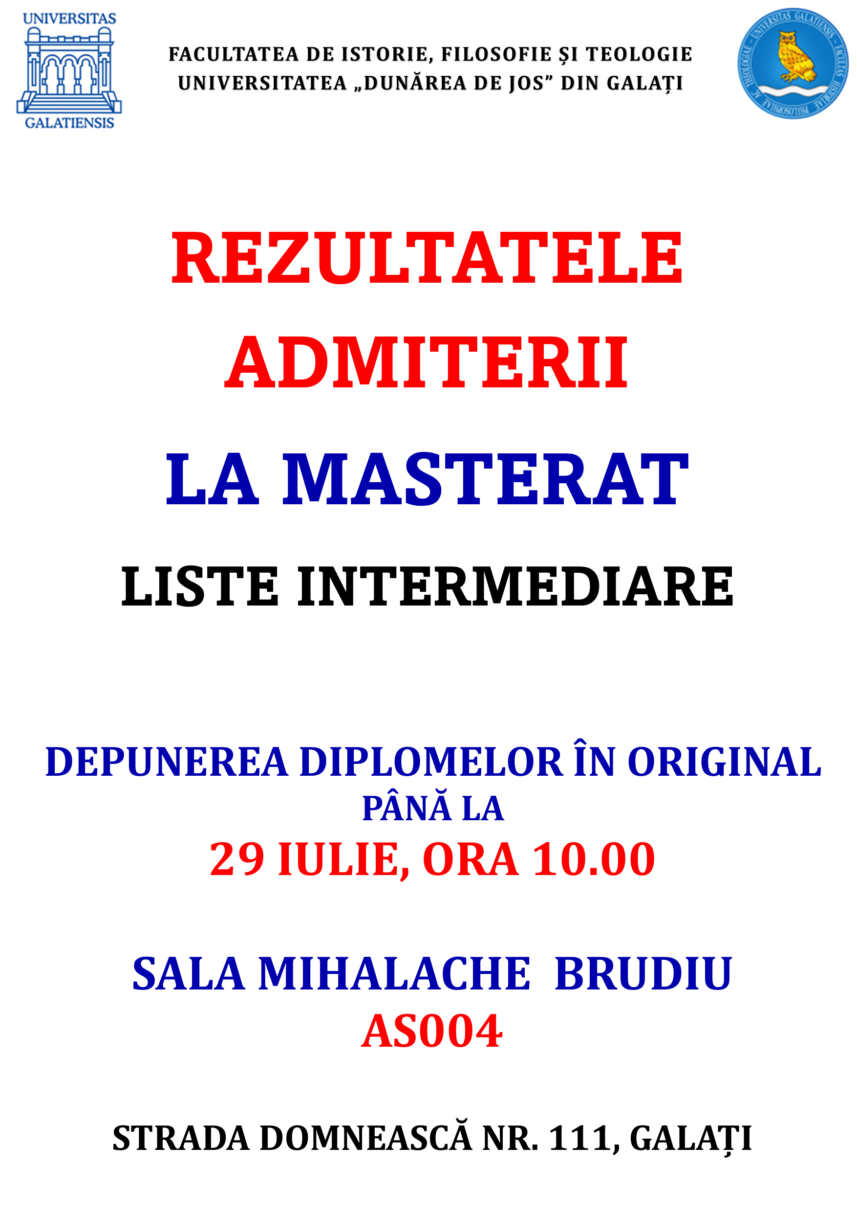 Rezultate admitere master 2025 intermediare